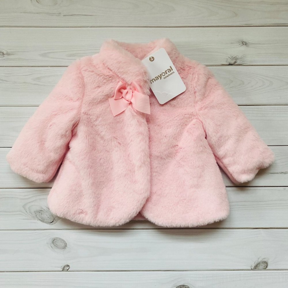 NWT Mayoral Pink Fur Coat 2-4 Months